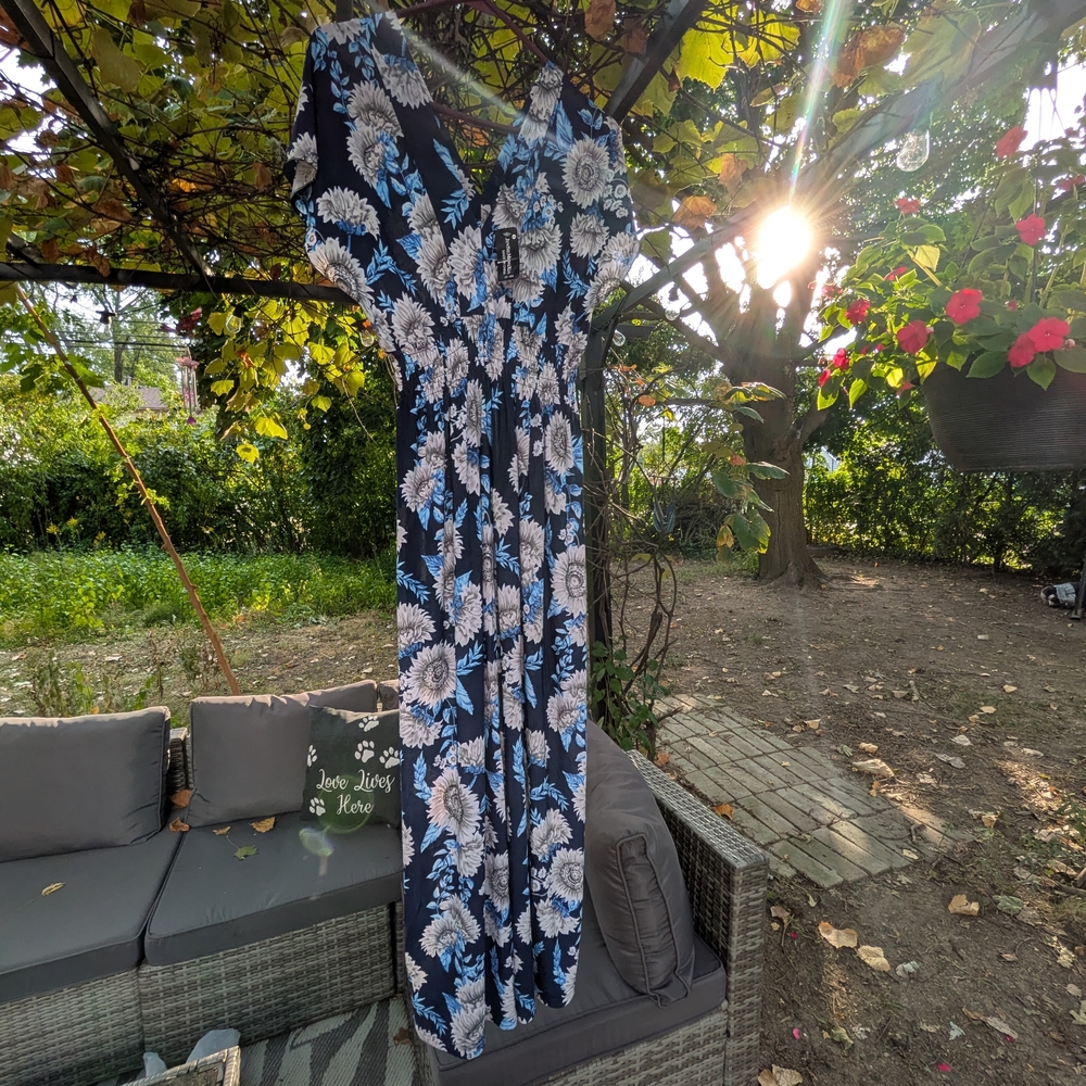 Floral Maxi Dress in Blue and White - Picture 6 of 7